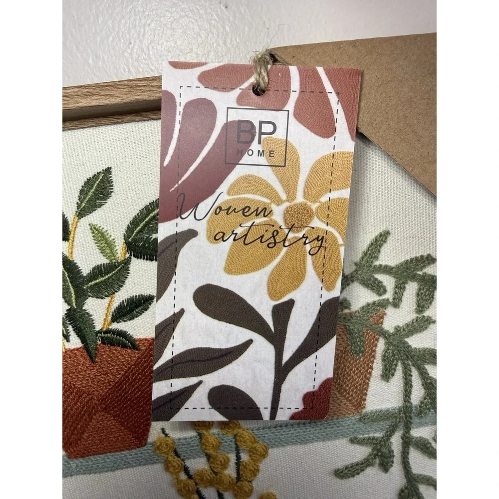 New BP Home Woven Embroidered Textile Wall Art Garden Shelfs Home Decor 26 X 17